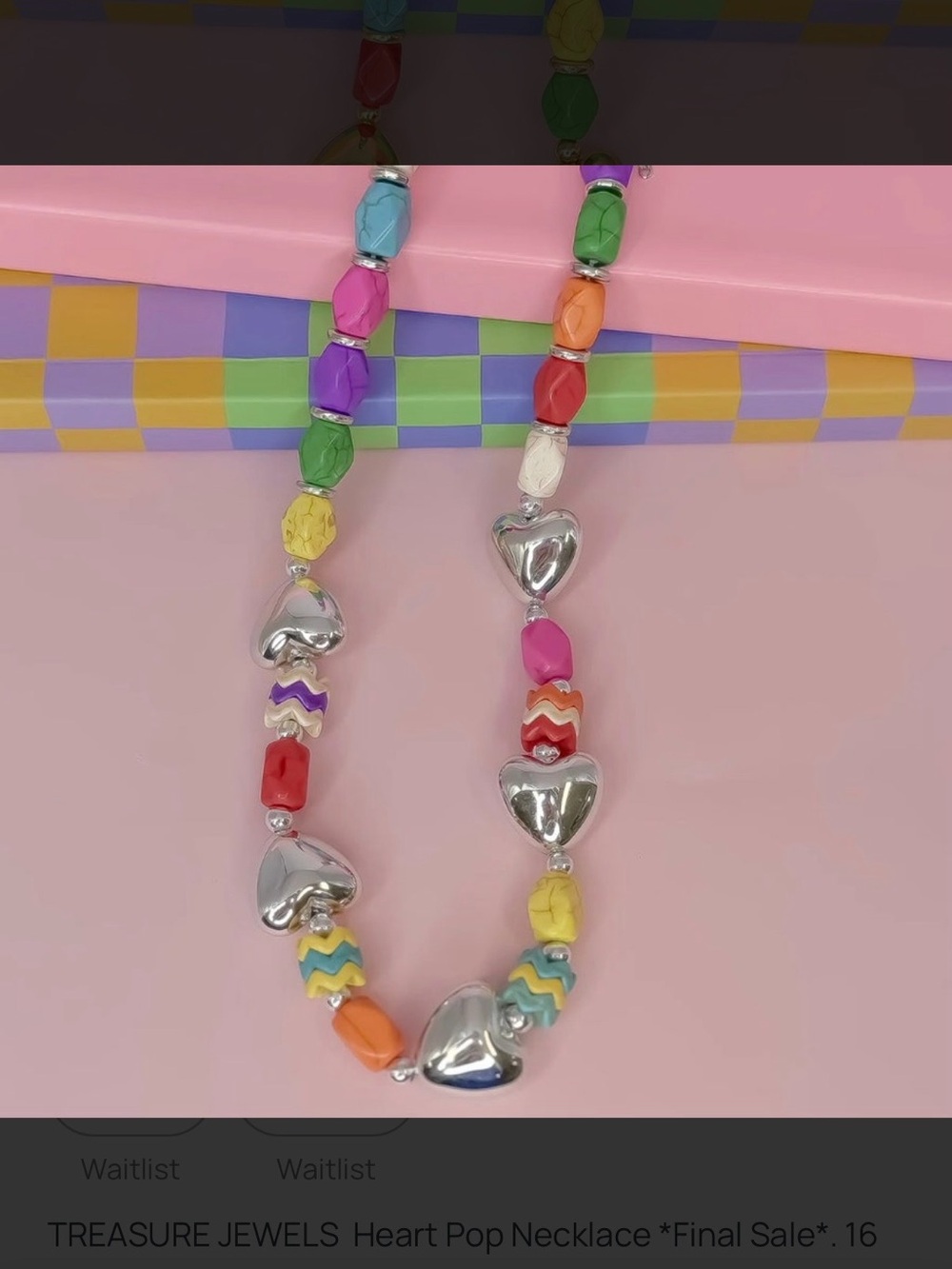 NEW Treasure Jewels Heart Pop Necklace IN silver multi